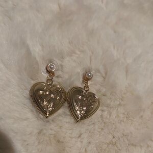 Heart Locket Earrings with Faux Pearl